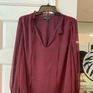 INC International Concepts Burgundy With Metallic Accents Tie Closure Blouse